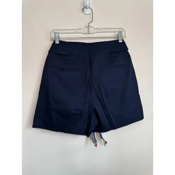MANGO - High Waisted Navy Blue Women's Shorts with Scarf Belt Size 4 - Picture 3 of 8